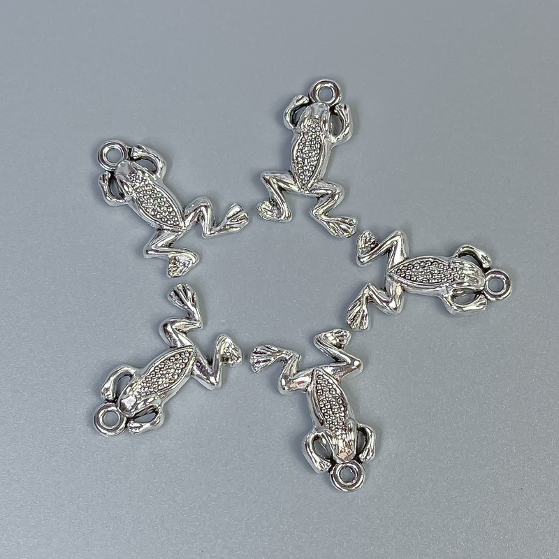 Frog Pendant Findings - Silver-Tone Metal, Size 20x13x3 mm ± Hole Diameter 1.5 mm ± Packaging 20 g (~18 pcs)