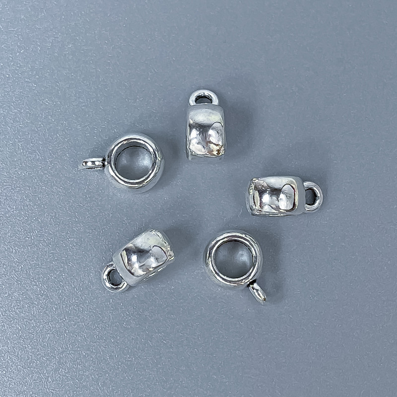 Silver bail findings, size 9×6×4 mm, hole diameters 3.8 mm and 1.5 mm, packaging 40 pcs