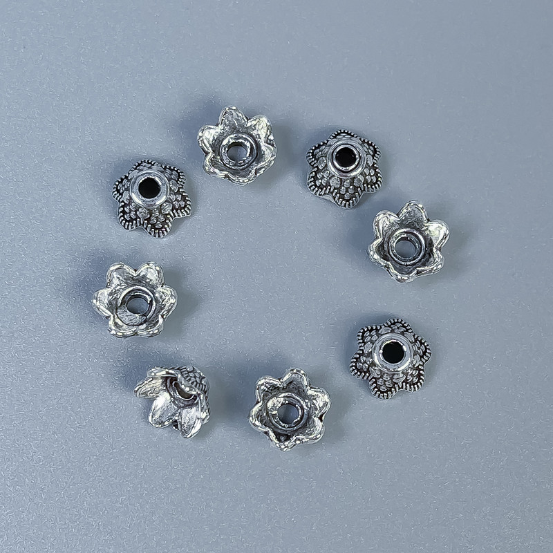 Фурнітура капелюшок кінцевік для намистини колір металу срібло d8х4, 5х1-мм+- отвір, діаметр 2мм+- фасування 32шт