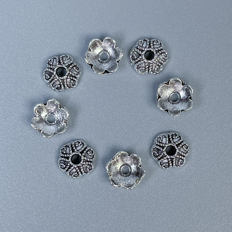 Bead Caps for Beads, Silver-Tone Metal, 7×1 mm Diameter with approx. 2 mm Hole, Packaging 20 g (~80 pcs)