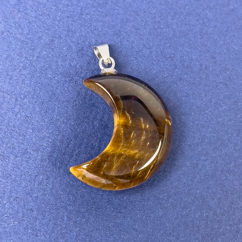 Moon Pendant Tiger's Eye Natural Stone 25×20×9×32mm+