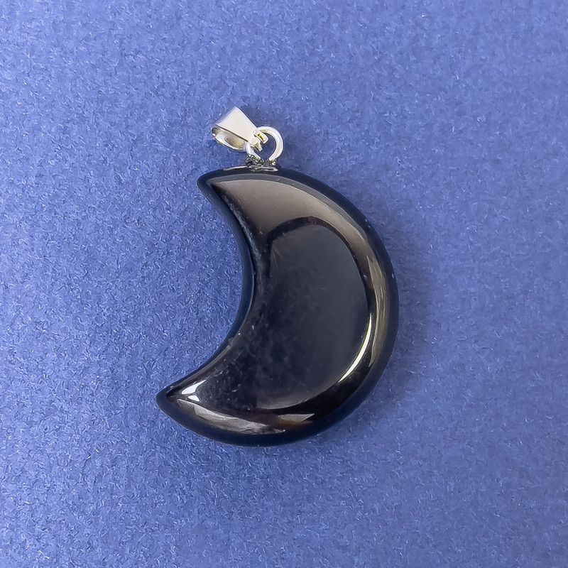 Moon Pendant Agate Black Natural Stone 25x20x9x32mm+