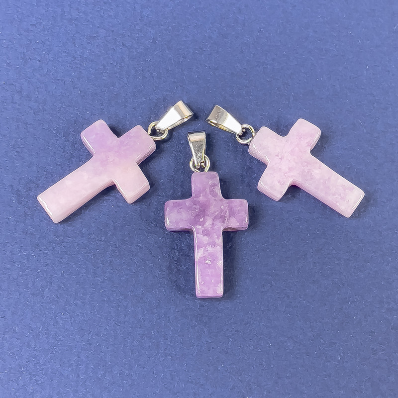 Lepidolite Cross Pendant Natural Stone 20x14x5x28mm+