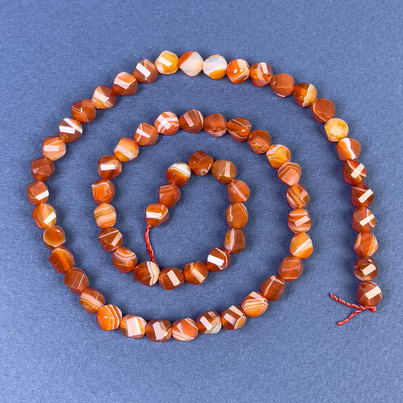 Carnelian Beads, Faceted Diamond 6x5mm ± on Thread