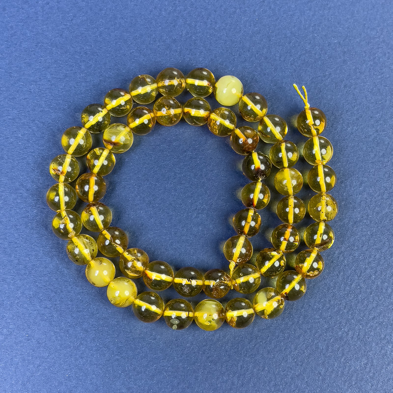 Amber Beads Smooth Ball 7mm on Thread, Length 39 cm+