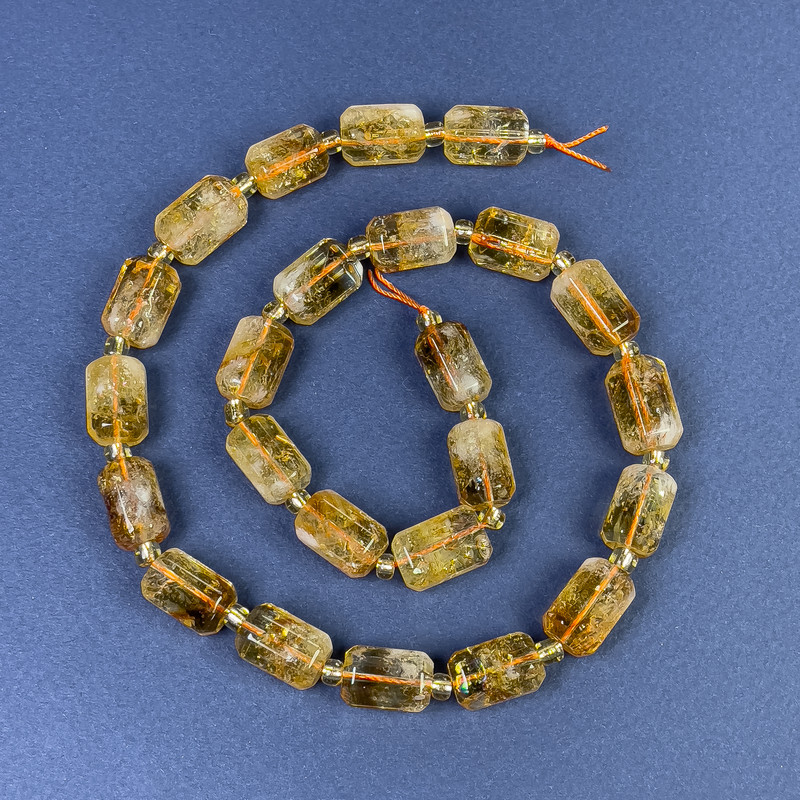 Citrine faceted cylinder beads 14x9mm +/- with seed beads 4x2 on thread, length 39cm+