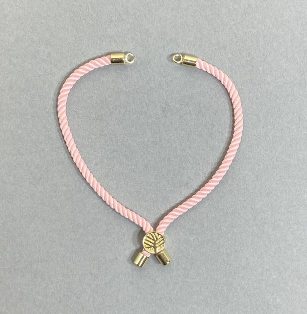 Textile bracelet base, pink color with gold-tone metal insert, textile diameter 5.5 mm, metal diameter 8 mm, length 10.5 cm