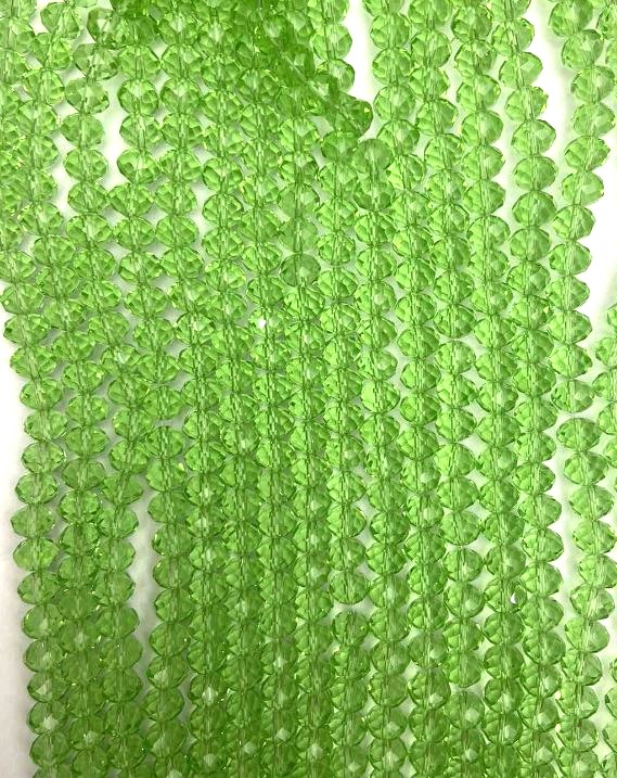 Light-green Czech Crystal Beads on Beading Thread, Transparent, Faceted Rondelle, 8x6 mm, Length 40 cm + -