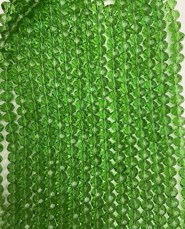 Czech Crystal Beads on Monofilament, Green Transparent Faceted Rondelle, 8x6 mm, length 40 cm +