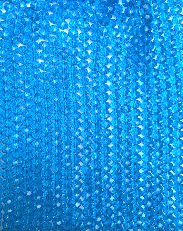 Blue Czech Crystal Beads on Thread, Transparent Faceted Rondelle, 8x6mm, 40cm Length ±