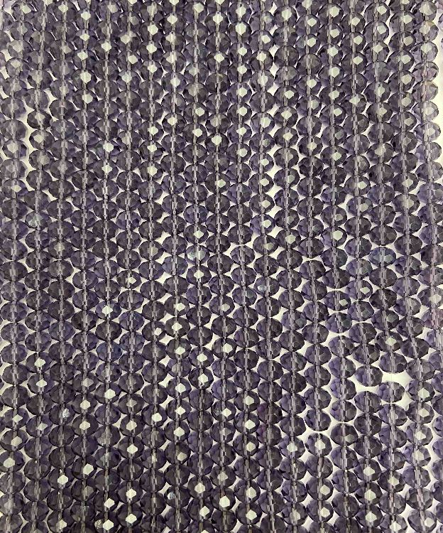 Purple Transparent Czech Crystal Beads on Beading Thread, Faceted Rondelle, 8x6 mm, 5 mm, Length 40-42 cm