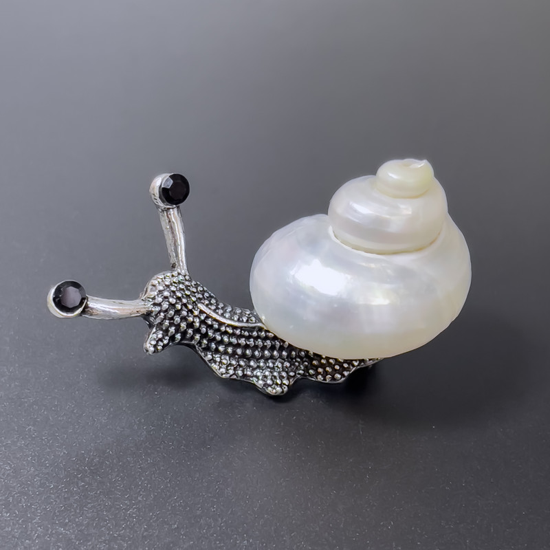 Brooch-Pendant 'Snail' in Silver-Tone with Black Rhinestones