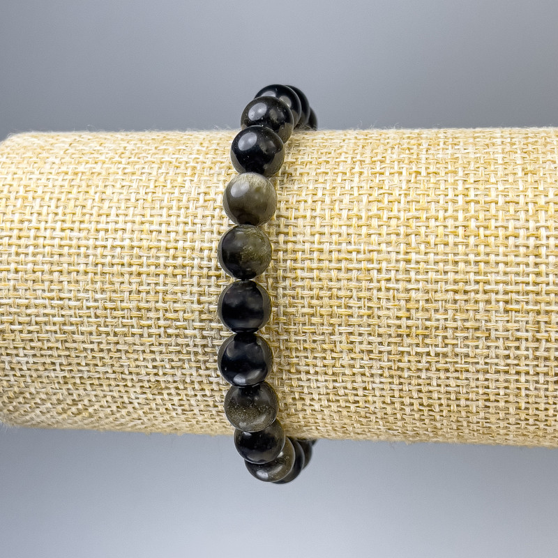Sun Obsidian Bracelet with Smooth 8mm Beads, 18 cm Length, Stretch