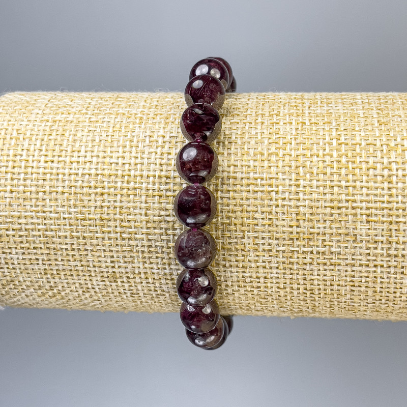 Garnet Bracelet with Smooth Beads, 8 mm Diameter, 18 cm Length, Elastic