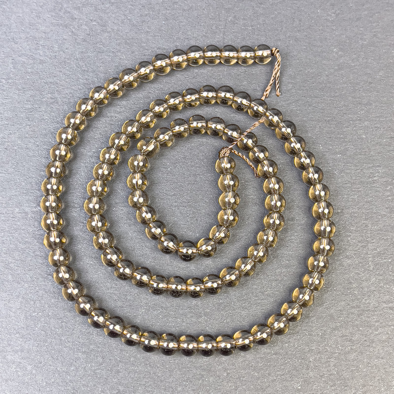 Smoky Topaz Beads, Smooth Round Balls 4–5 mm on Thread, Length 37 cm+