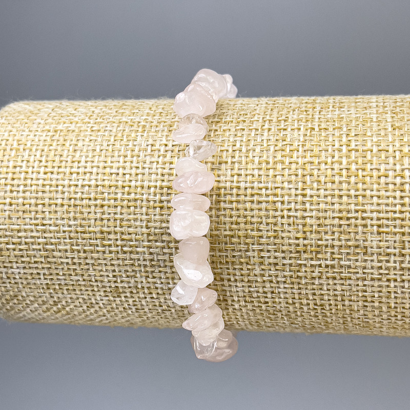 Rose Quartz Chip Bracelet, 8–10×4 mm chips, 18 cm length, stretch