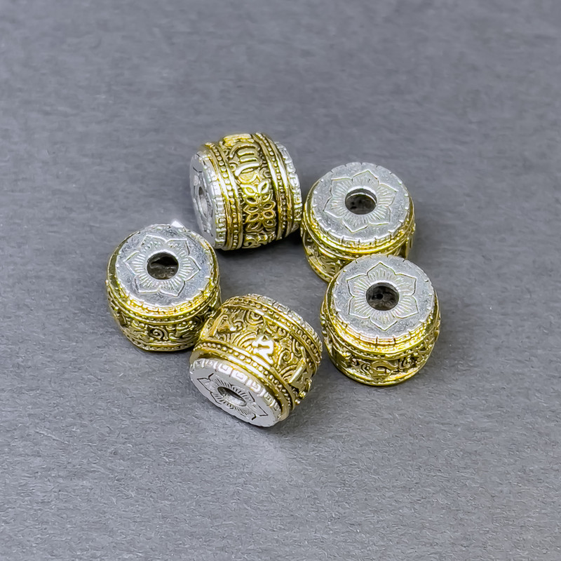 Bead insert findings in silver-tone and gold-tone metal, 11 x 8.5 mm, hole diameter ~3 mm