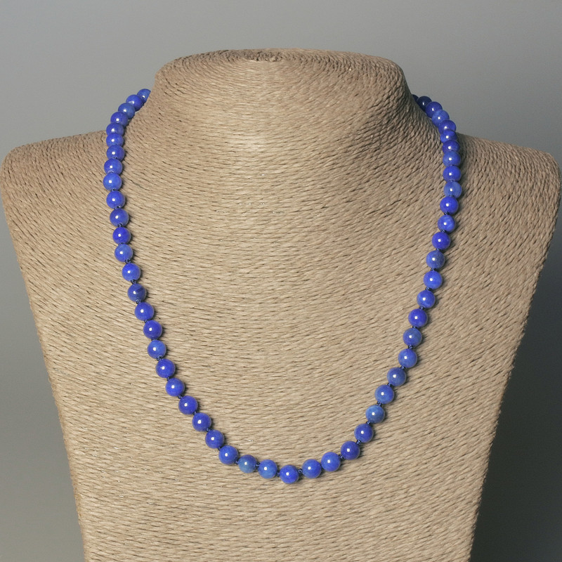 Lapis Lazuli Necklace (Synthetic) Smooth Bead, 6 mm Diameter, approx. 50 mm Long, with Clasp