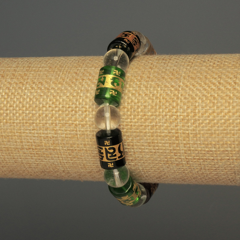 Glass Bead Bracelet with Smooth Round Beads (10 mm) and Cylindrical Beads (14×10 mm) on an Elastic Band, 18 cm