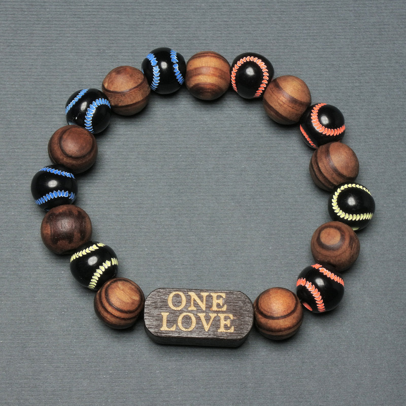 Bracelet with wooden beads, diameter 12mm +- wood insert, diameter 25x11mm +-18mm +- stretch