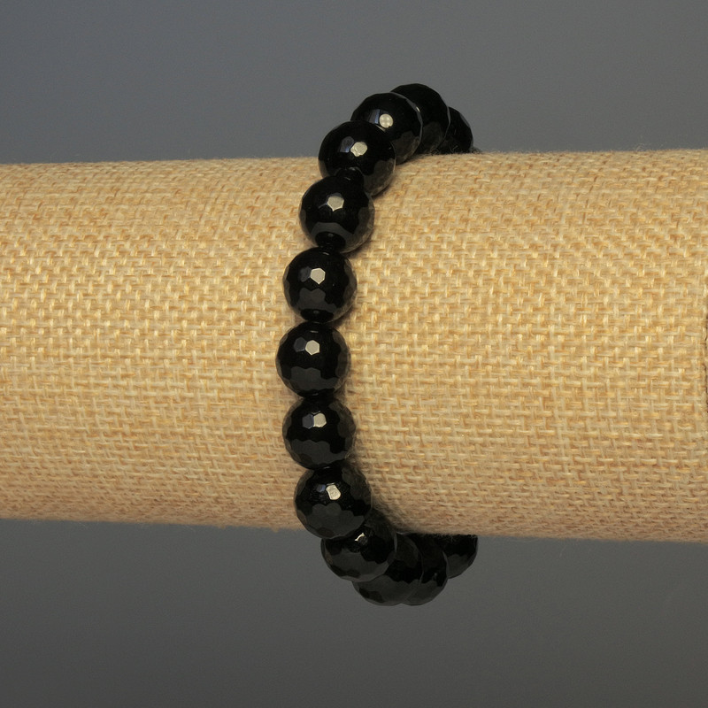 Faceted Agate Bead Bracelet, 10 mm diameter, 18 cm length, stretch