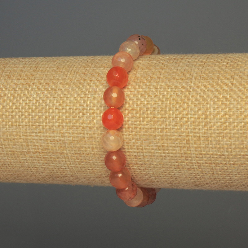Carnelian Bracelet with Faceted Beads, 8 mm Diameter, 18 cm Length (Stretch)