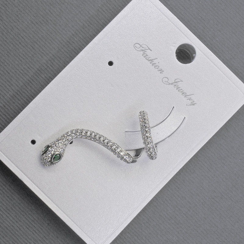 Snake Ear Cuff in Silver-Tone Metal 14x30 mm ± White and Green Crystals