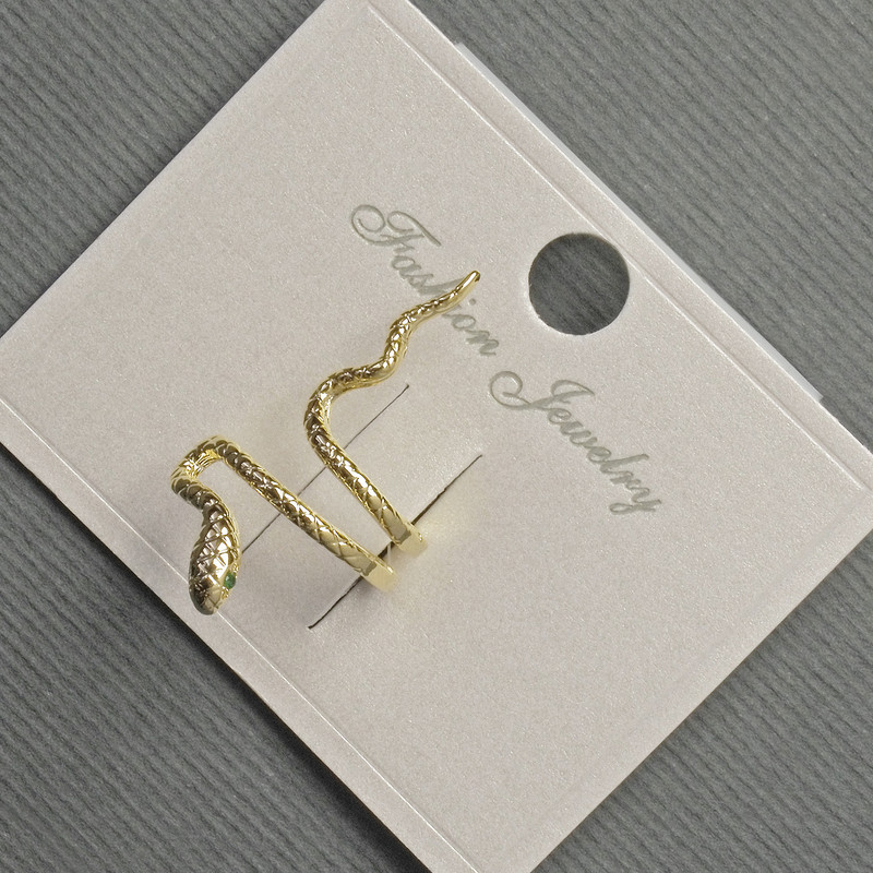 Clip-on Earring 'Snake' with Green Crystals, Gold-Tone Metal 13x26mm+
