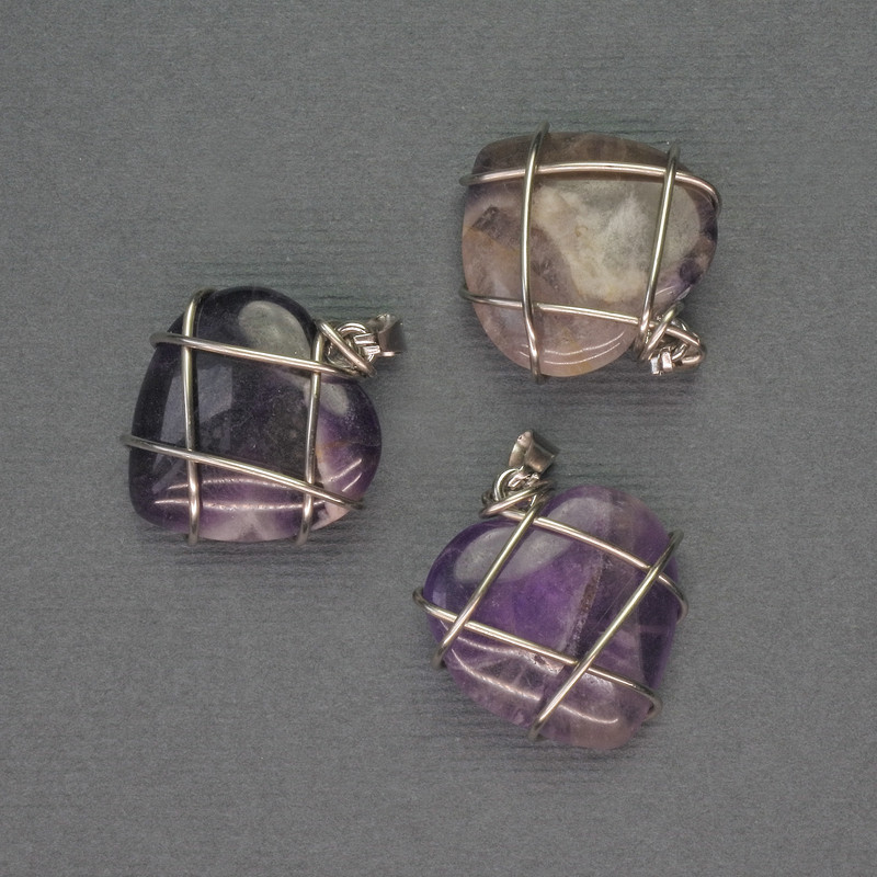 Amethyst Heart Pendant in a Silver Braided Setting, diameter 21x21 mm, length 27 mm