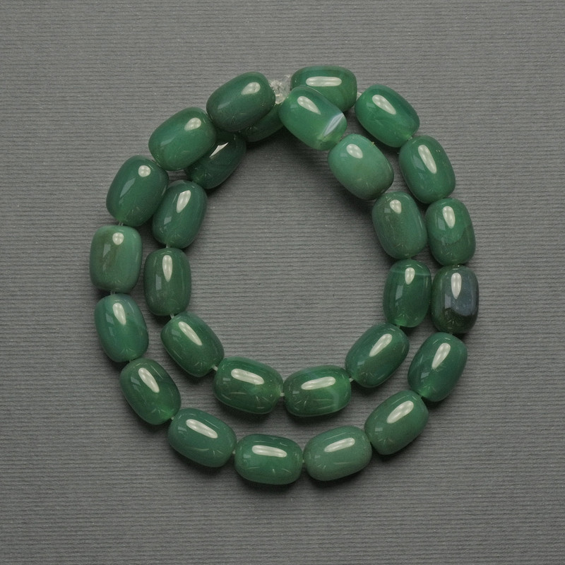 Green Agate Barrel Beads, 14×10 mm, on Thread, Length 39 cm+