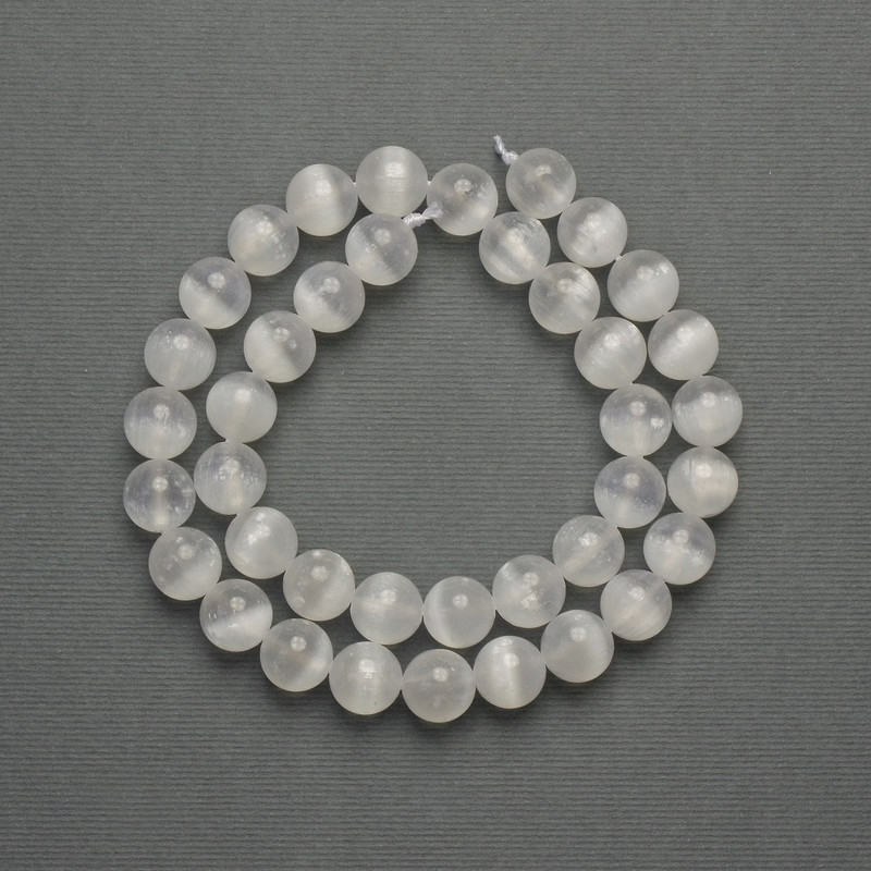Selenite Beads Smooth Round 10mm, On Thread, 39 cm+