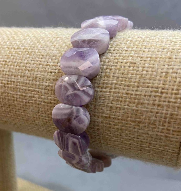 Faceted Amethyst Bracelet, 14×10 mm Bead Size, 18 cm Length, Stretch