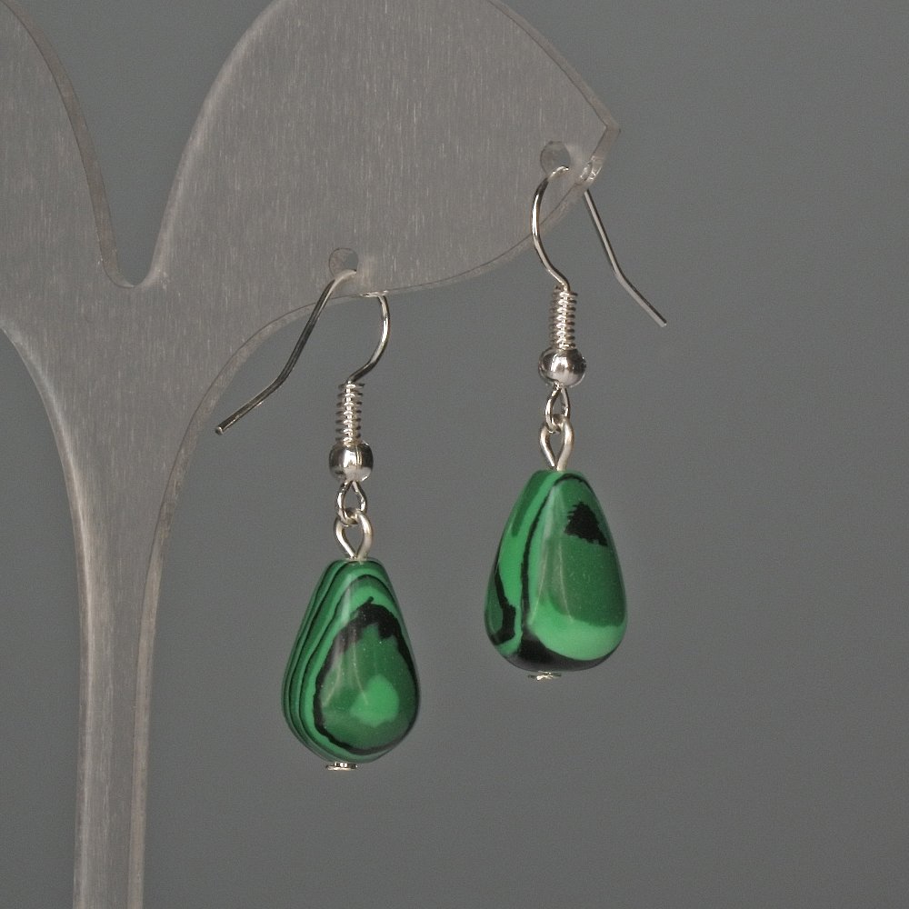 Malachite Teardrop Earrings 10x15 mm, length 35 mm