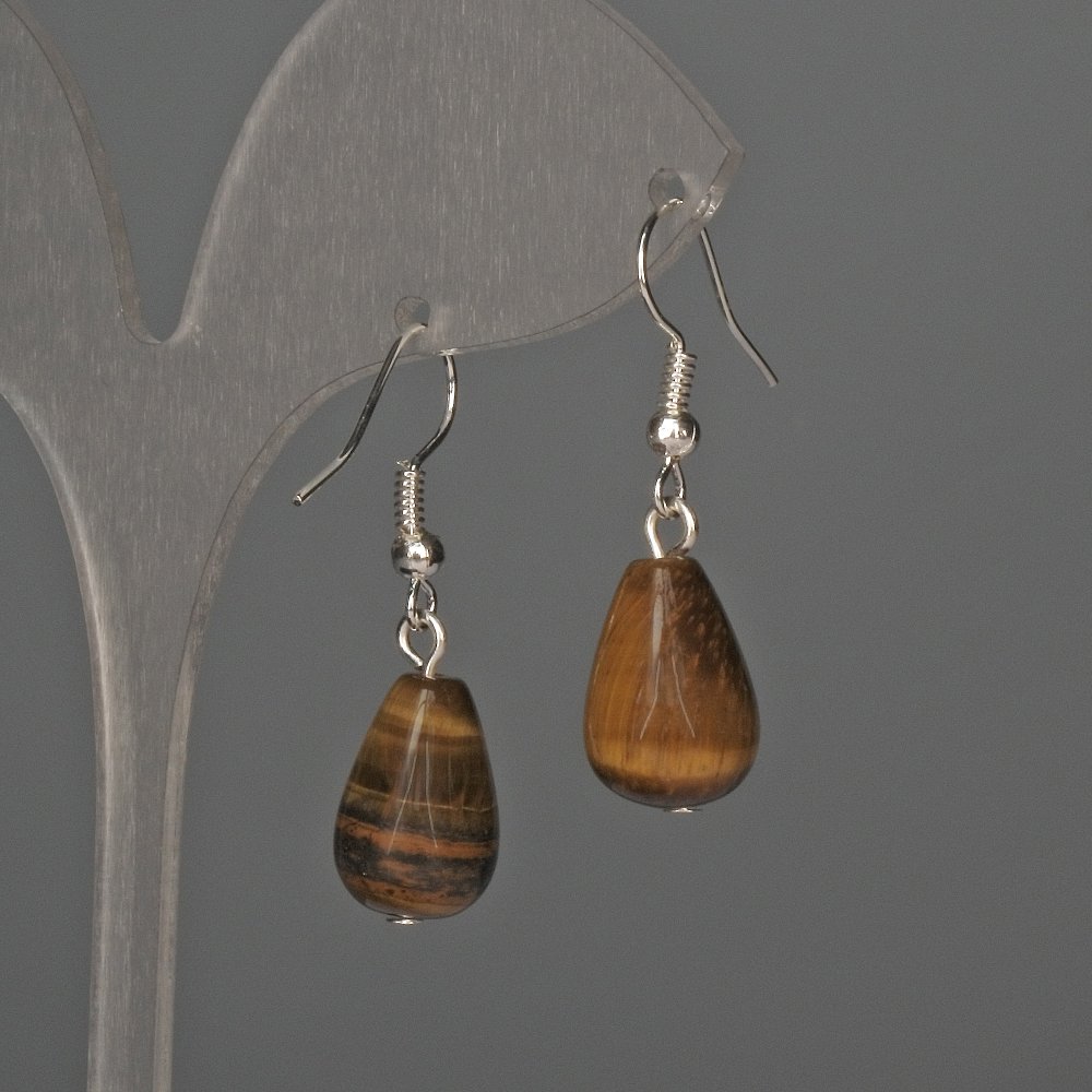 Tiger's Eye Drop Earrings 10x15mm+-, length 35mm+-