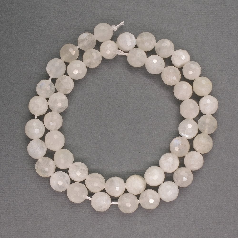 Adularia natural stone beads - faceted ball, 8 mm diameter, 39 cm length