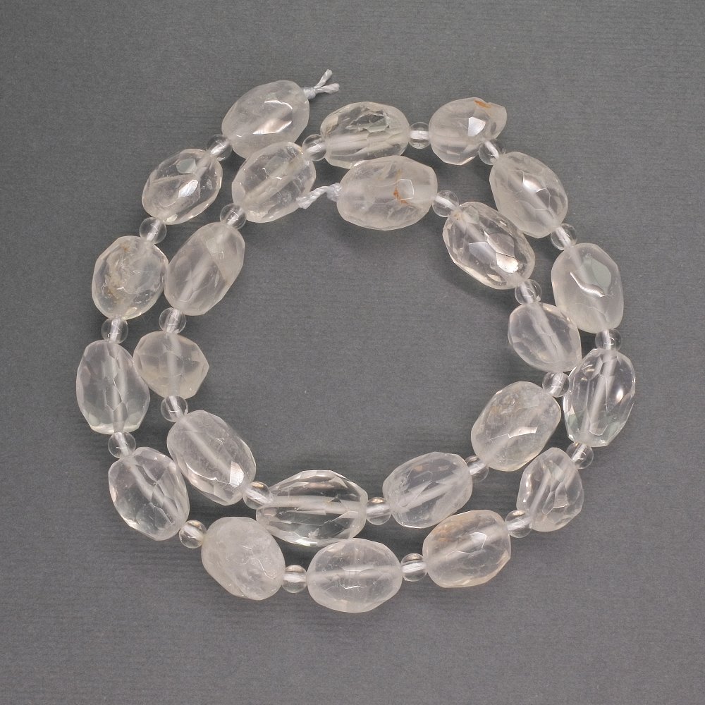 Natural stone beads, Mountain Crystal, faceted oval rondelle, diameter 10×13 mm ±, seed bead diameter 4 mm ±, length 40 cm ±