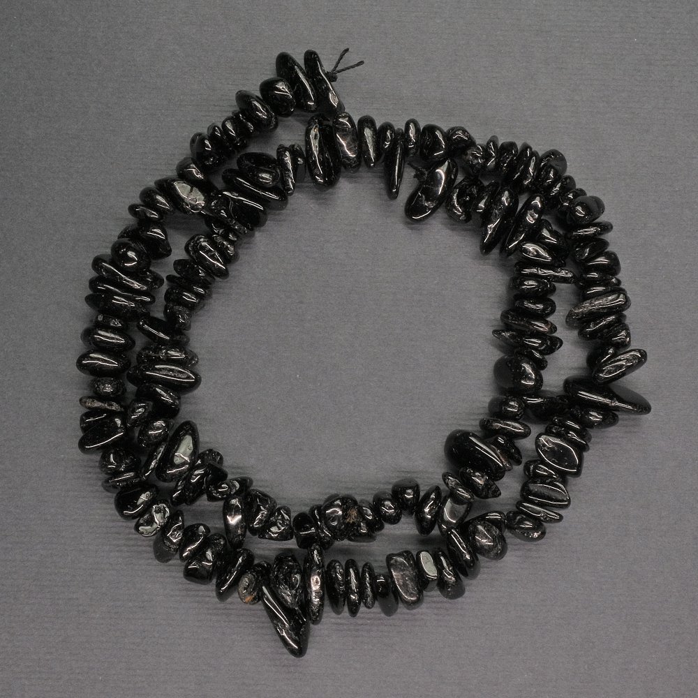 Beads natural stone black tourmaline chip, diameter 6x4 mm, length 41 cm