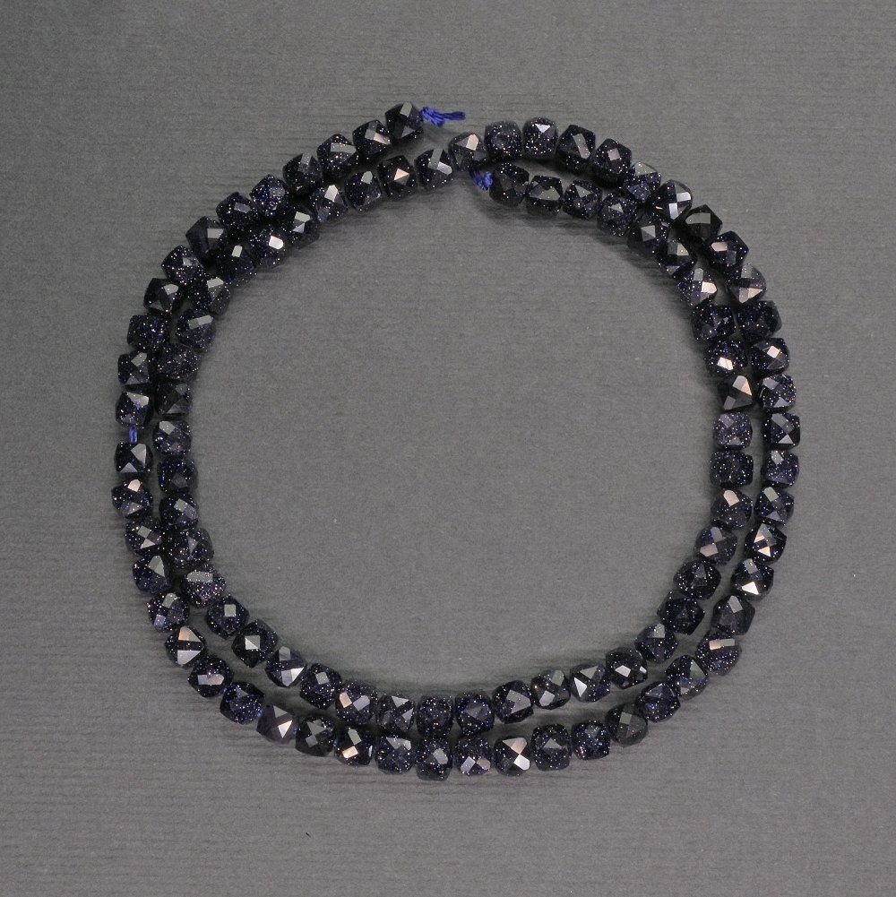 Synthetic aventurine beads, blue sand, faceted cubes, 4 mm diameter, 39 cm length