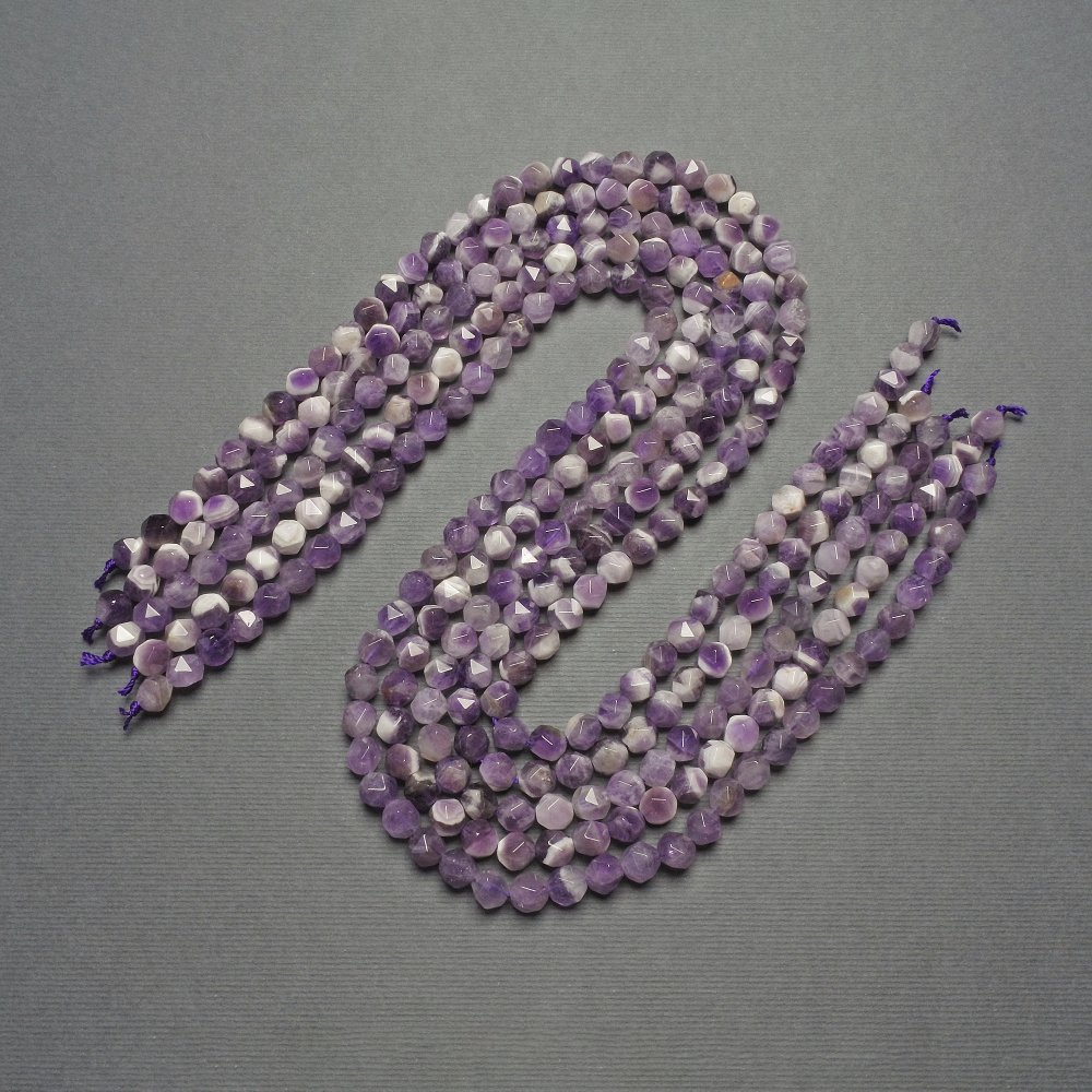 Natural gemstone beads, Amethyst, color assortment, faceted, diameter 6mm+-, length 39cm+