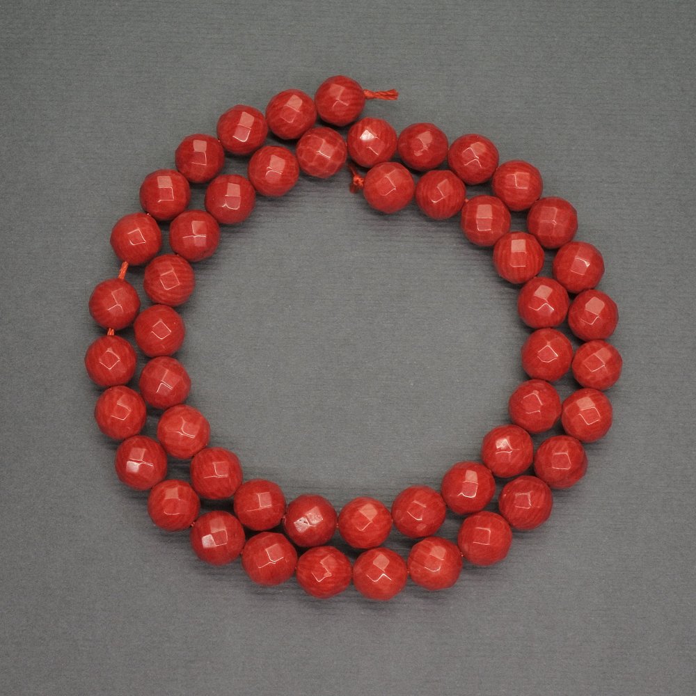 Beads of natural red coral, faceted round beads, 8mm diameter ±, 40cm length ±