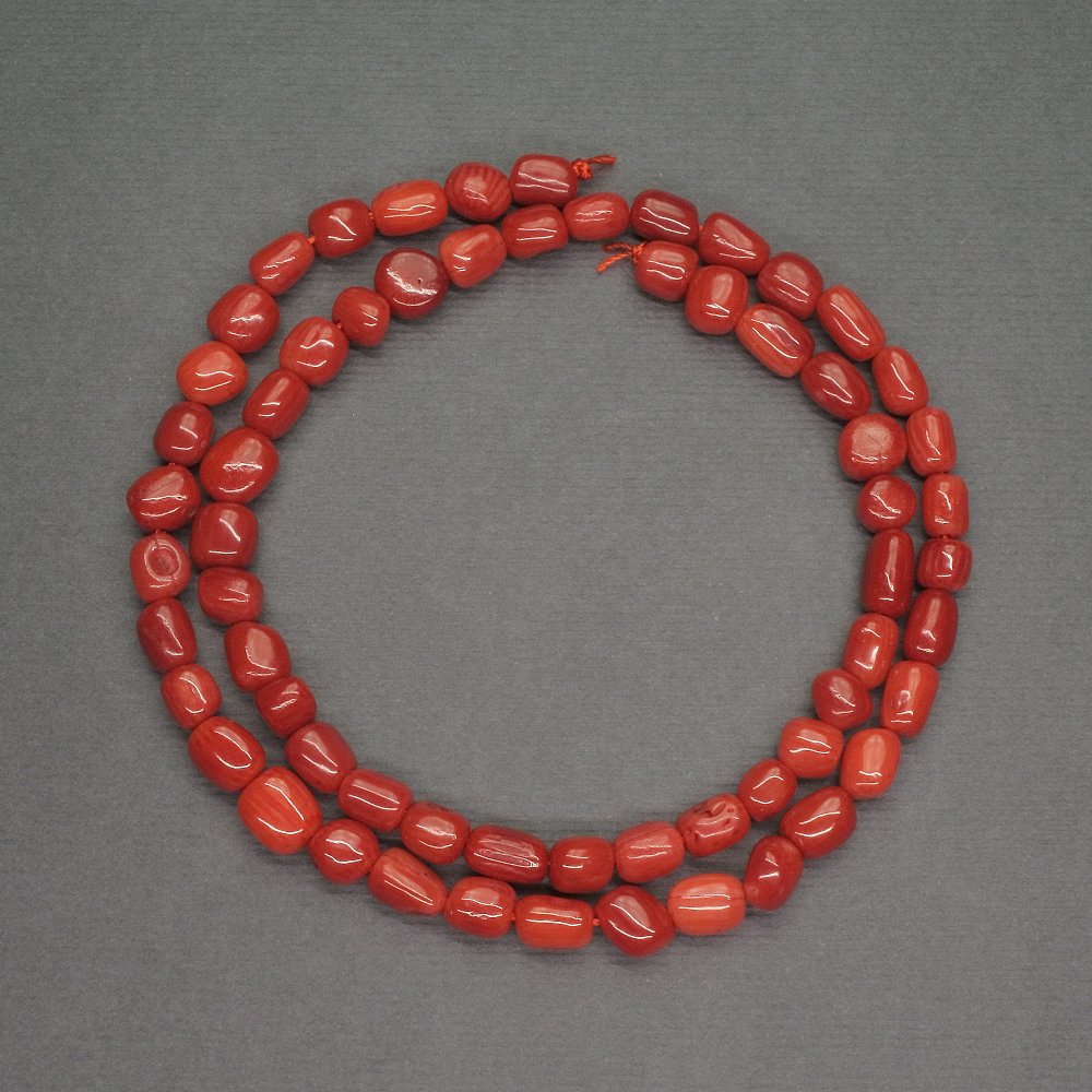 Natural Red Coral Faceted Beads, 6x7 mm diameter, 41 cm length