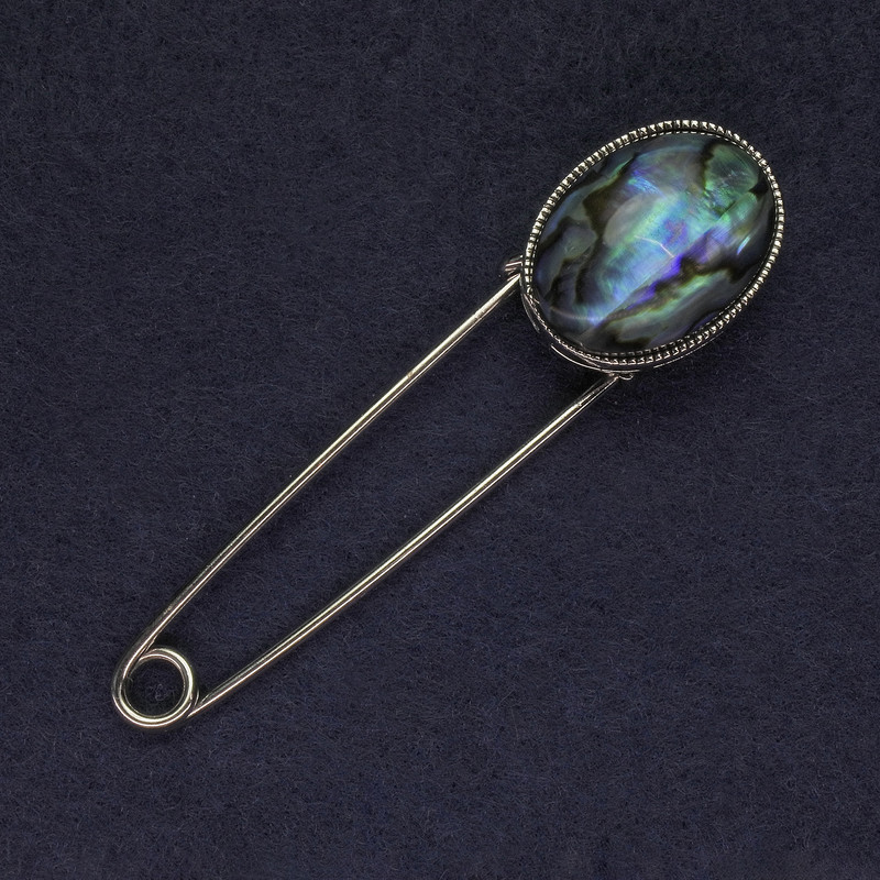 Chalcedony brooch pin, 78×20 mm, silver-tone metal