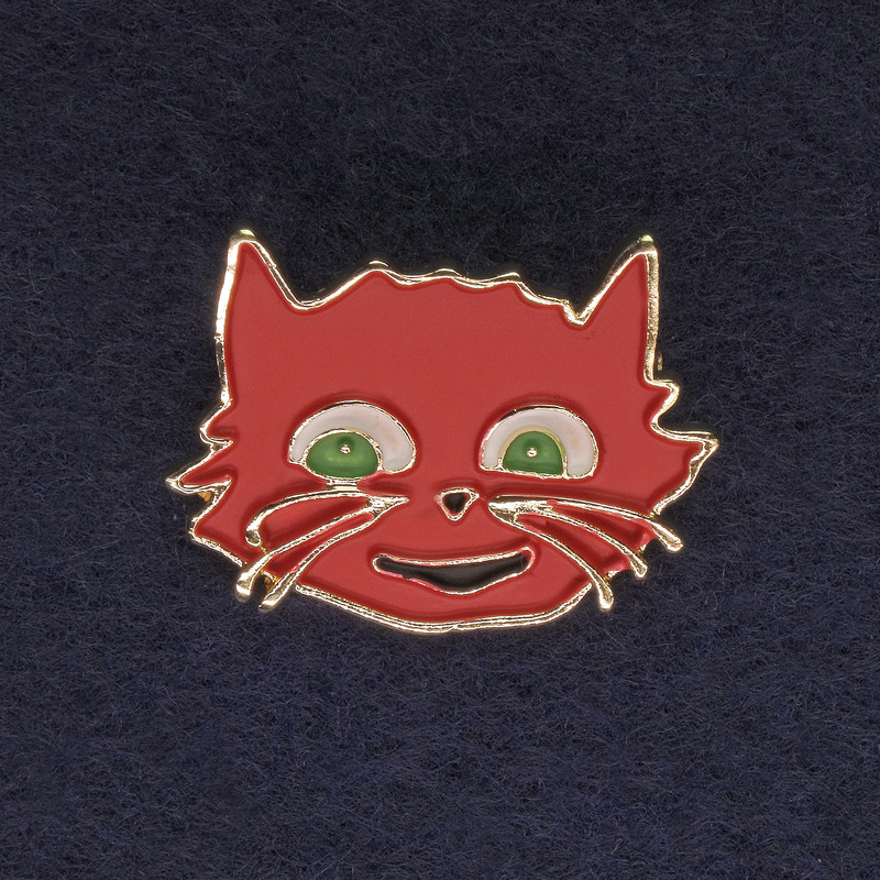 Cat Brooch red and green gold-tone metal 27×22mm+