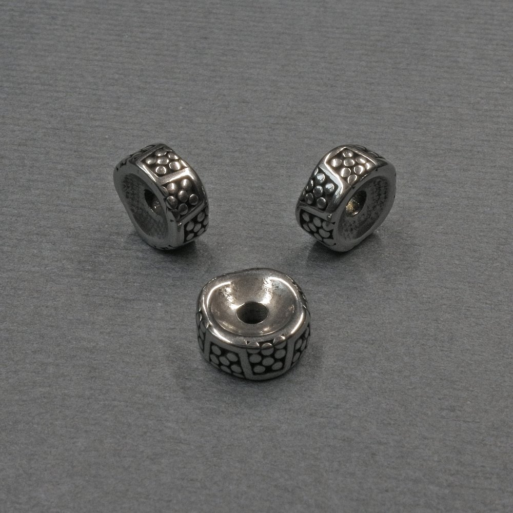 Bead-insert findings, silvery metal color, 8×4 mm diameter, 2 mm hole