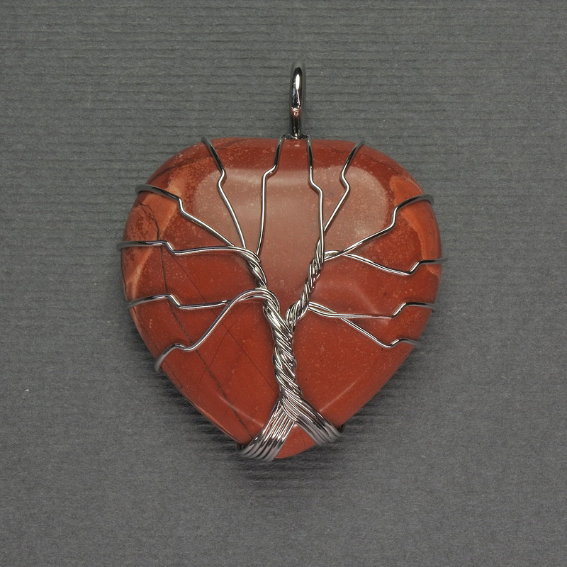 Heart Pendant with Red Jasper, 31x31x38 mm - silver-plated metal weave