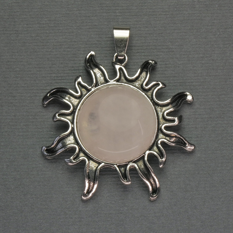 Pendant Sun Pink Quartz 42mm+-, length 48mm+-, Silver-Toned Metal