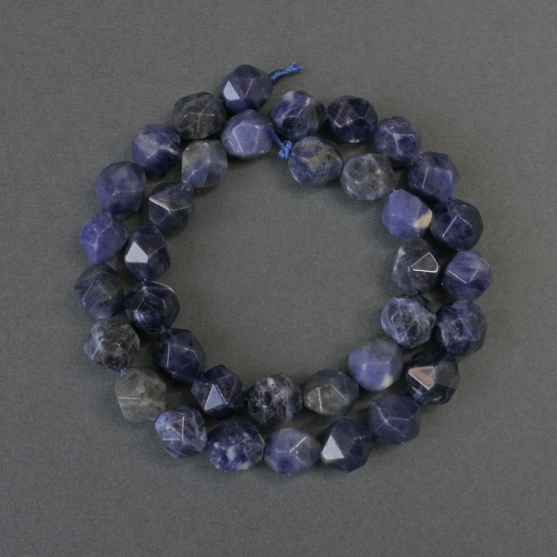 Sodalite beads, faceted, 10x8 mm, 36 cm length ± on thread