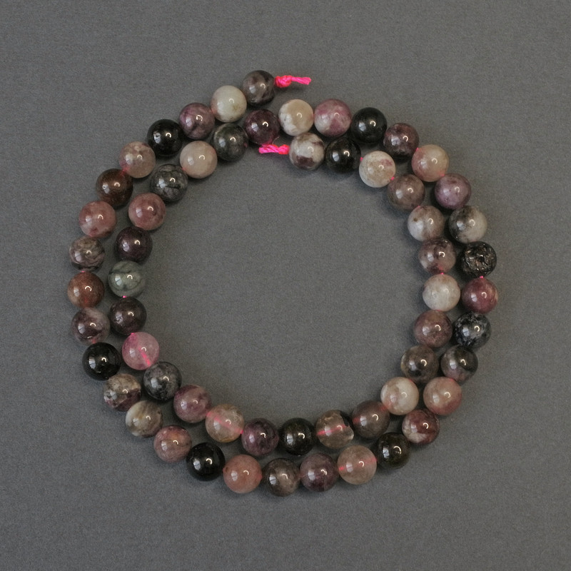Tourmaline Beads, Smooth Spheres, 7 mm Diameter ±, 38 cm Length ± on Thread