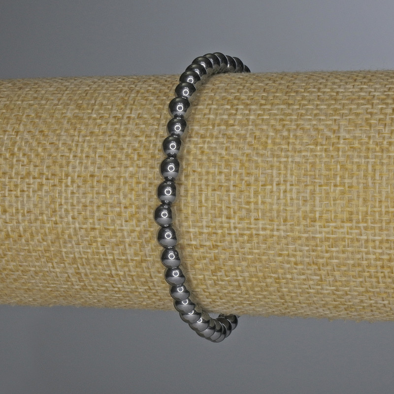 Hematite bracelet with smooth beads, 5 mm diameter, 18 cm length, stretch