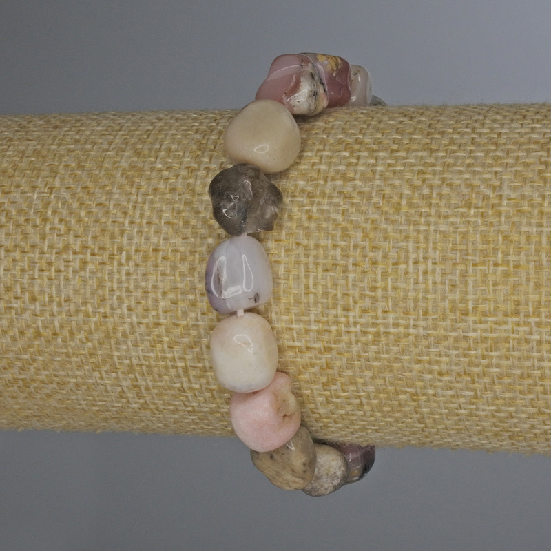 Pink Opal Faceted Bead Bracelet, 8-12×10 mm diameter, 18 cm length, stretch bracelet